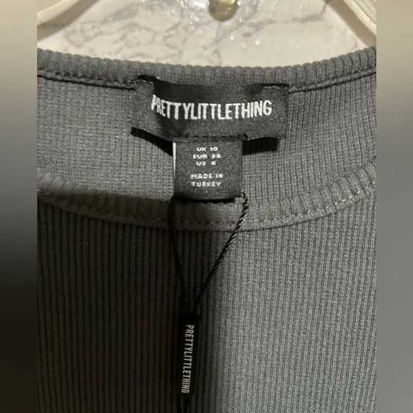 Pretty Little Thing Charcoal Cup Detail Racer Split Midi Dress - Picture 6 of 13